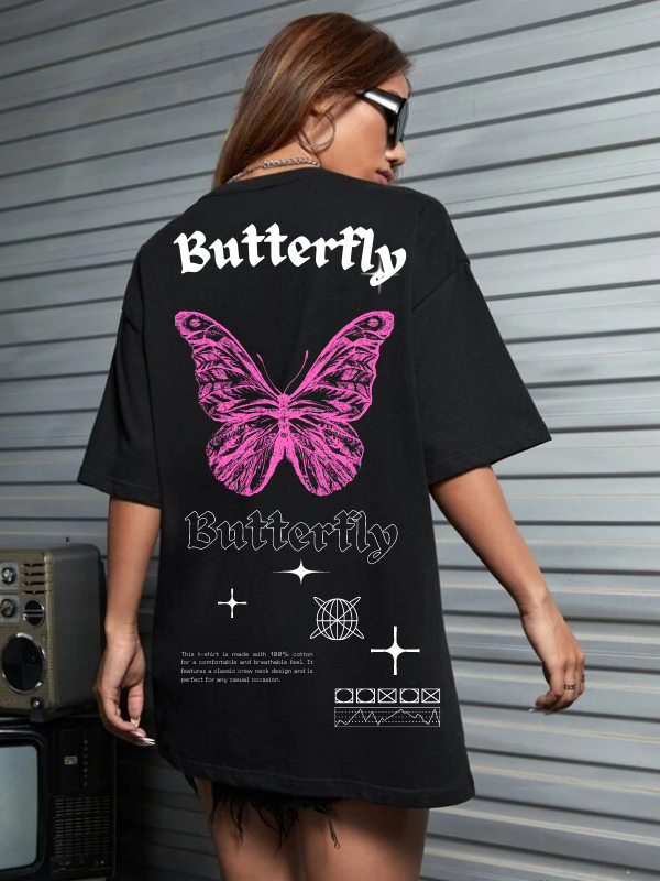 Butterfly Baskılı Kadın T-Shirt…