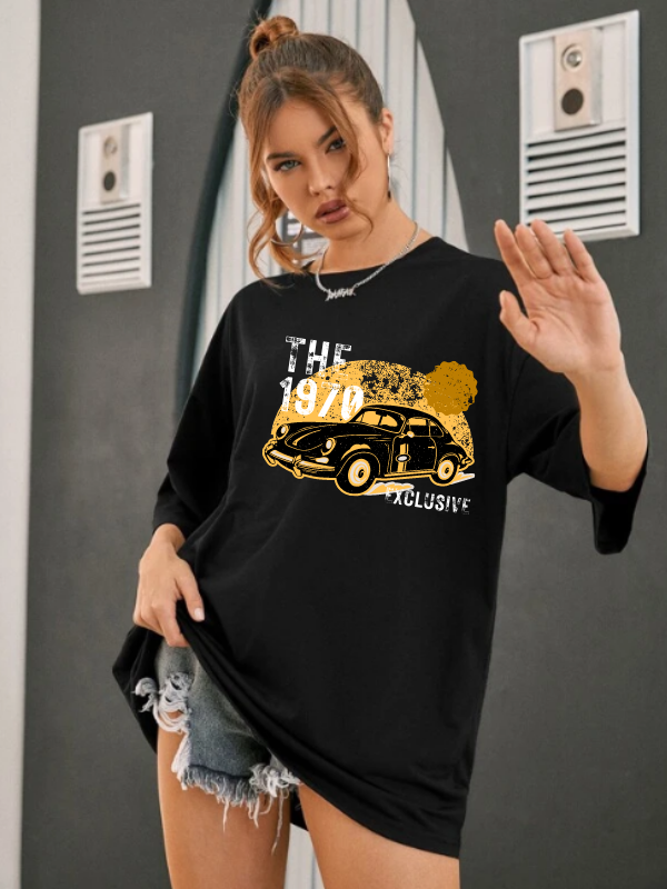 The 1970 Baskılı Kadın T-Shirt Syah…