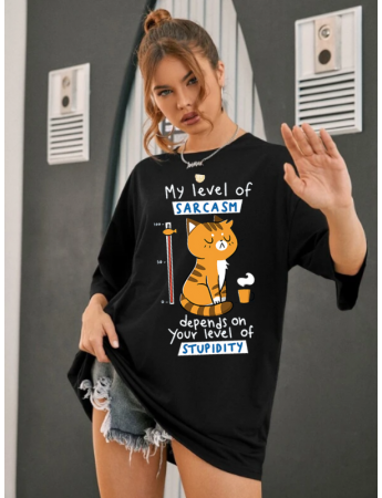 My Level Off Baskılı Kadın T-Shirt Syah