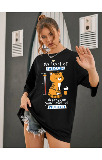 My Level Off Baskılı Kadın T-Shirt Syah…