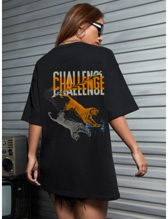 Challenge Baskılı Kadın T-Shirt Siyah