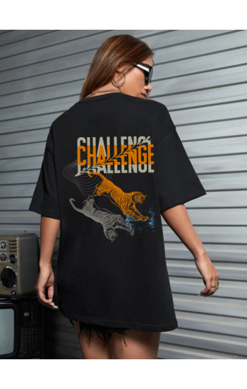 Challenge Baskılı Kadın T-Shirt Siyah…