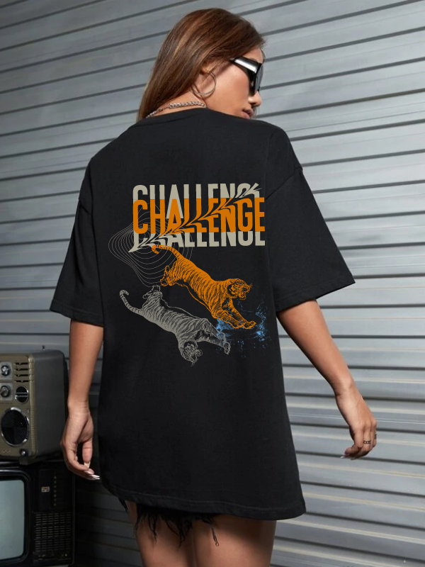 Challenge Baskılı Kadın T-Shirt Siyah…