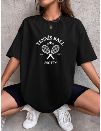 Tennis Ball Baskılı T-Shirt Siyah