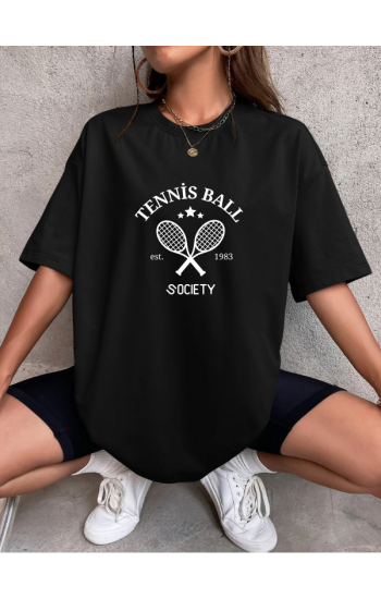 Tennis Ball Baskılı T-Shirt Siyah…