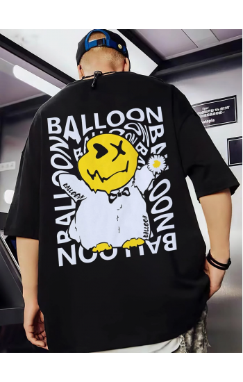 Balloon Baskılı Erkek Tshirt Siyah…