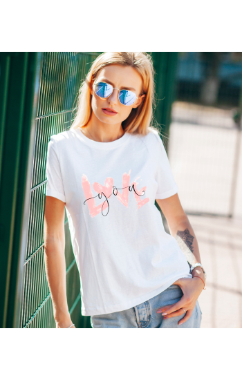 Yazı Ve  Love Baskılı Beyaz Kadın T-shirt Tişört…