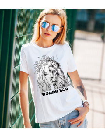 Aslan ve Kadın Baskılı Beyaz Kadın T-shirt Tişört 0114