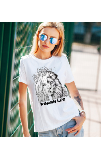 Aslan ve Kadın Baskılı Beyaz Kadın T-shirt Tişört 0114…