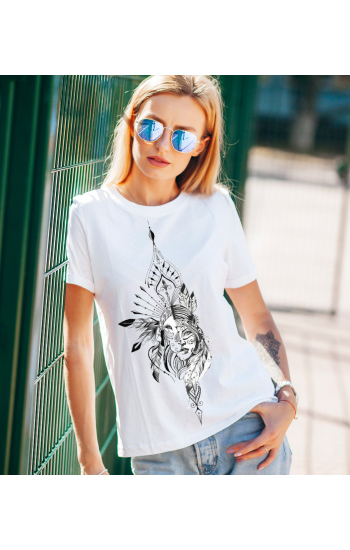 Aslan ve Kadın Baskılı Beyaz Kadın T-shirt Tişört 0116…