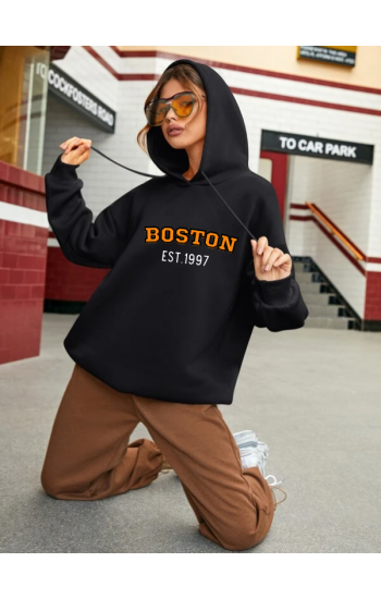 Boston Baskılı Kadın Sweatshirt Siyah…