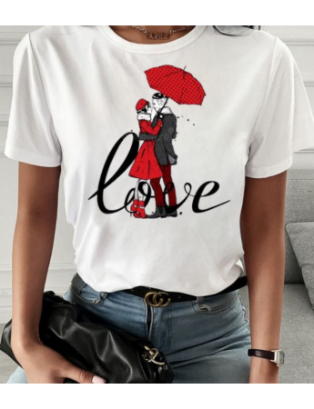 Love Baskılı Kadın Beyaz Tshirt Tişört