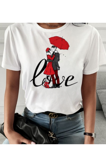 Love Baskılı Kadın Beyaz Tshirt Tişört…