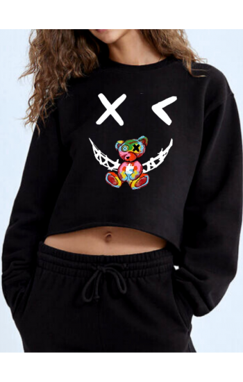 Ayıcık ve Emoji baskılı crop sweat…