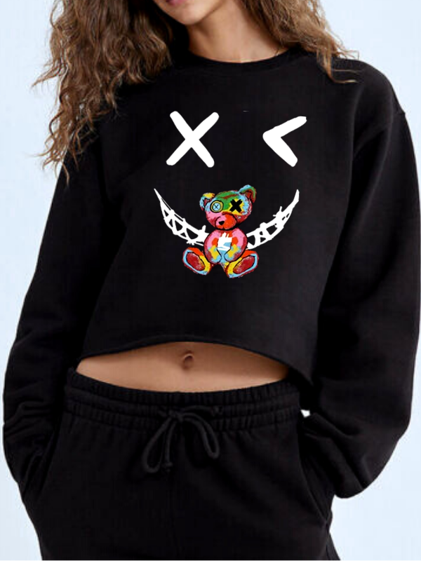 Ayıcık ve Emoji baskılı crop sweat…