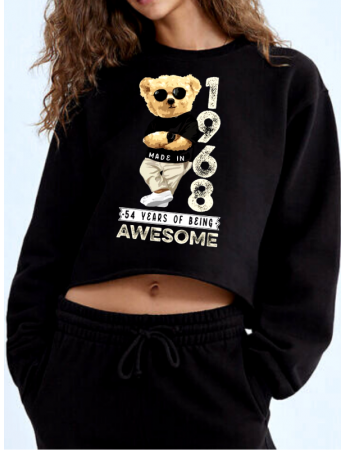 Awesome baskılı crop sweat