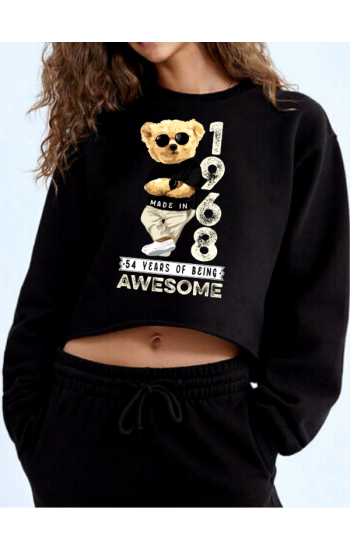 Awesome baskılı crop sweat…