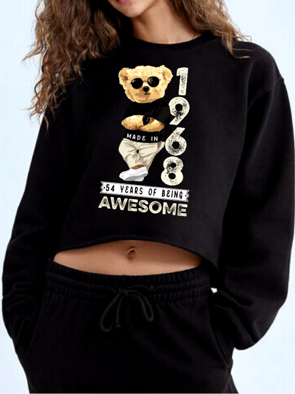 Awesome baskılı crop sweat…