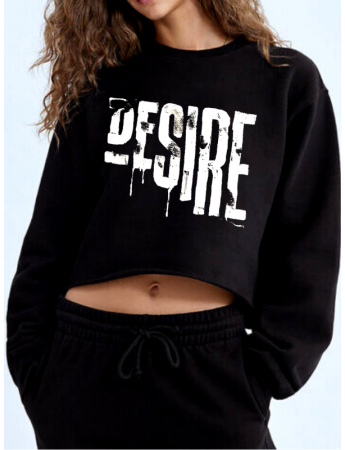 Desire baskılı crop sweat siyah