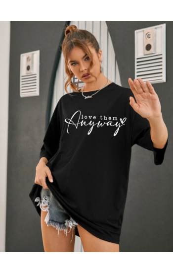 Love Them Baskılı Oversize Kadın T-Shirt…