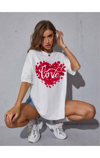 LOVE Baskılı Oversize Kadın T-Shirt…