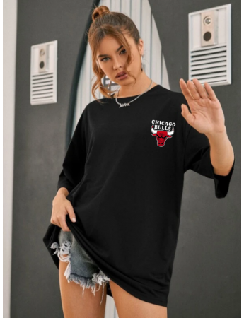 CHICAGO Baskılı Oversize Kadın T-Shirt Siyah