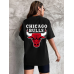 CHICAGO Baskılı Oversize Kadın T-Shirt Siyah