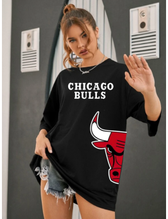 CHICAGO Baskılı Oversize Kadın T-Shirt Siyah 01