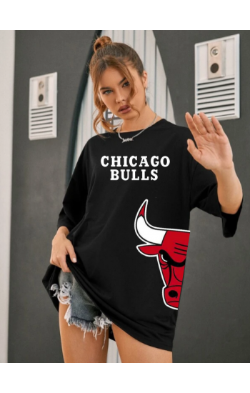 CHICAGO Baskılı Oversize Kadın T-Shirt Siyah 01…