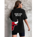 CHICAGO Baskılı Oversize Kadın T-Shirt Siyah 01