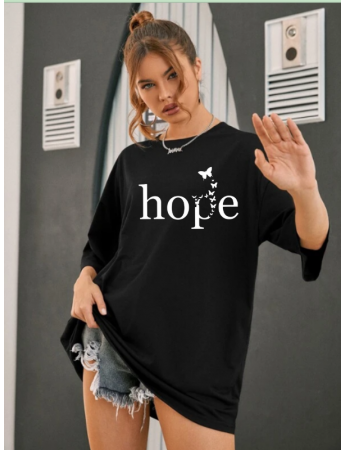 Hope Baskılı Kadın Siyah Tshirt Tişört