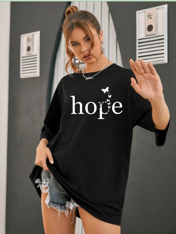 Hope Baskılı Kadın Siyah Tshirt Tişört…