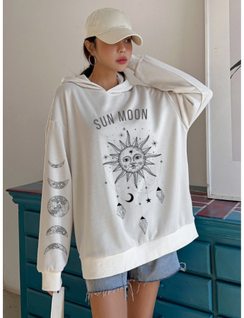 Sun Moon Baskılı Kadın Sweat