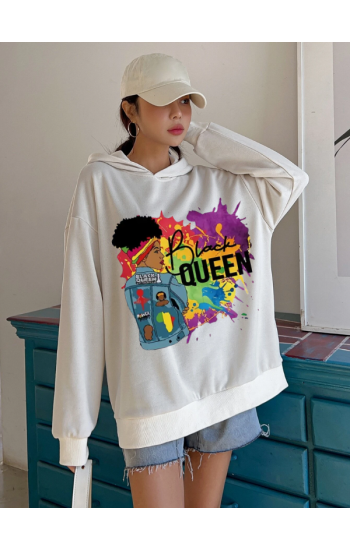 Queen Baskılı Kadın Sweat Beyaz 01…