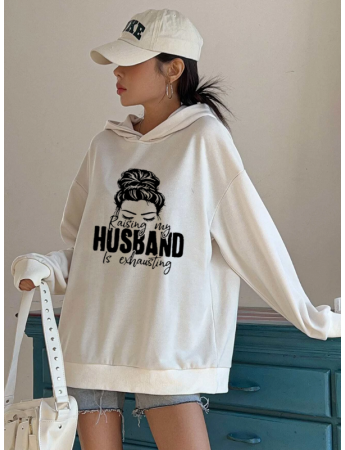 Husband Baskılı Kadın Sweat Beyaz