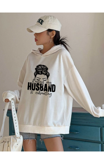 Husband Baskılı Kadın Sweat Beyaz…