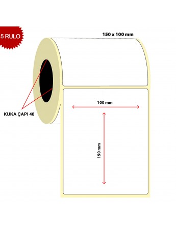 Barkod 100x150 Termal Etiket Eko Termal 250 Sarım 5 Rulo (1250 Adet)