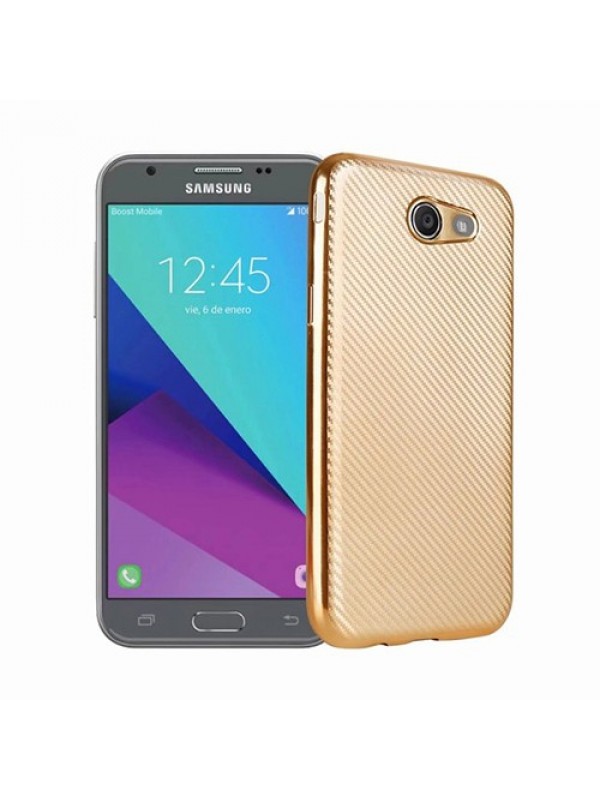 FitCase Galaxy J7 2017 Elektroliz Carbon Desen Arka Kapak Gold…