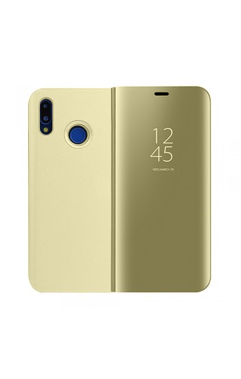 Huawei P20 Lite Clear View Flip Cover Standlı Kılıf Gold…