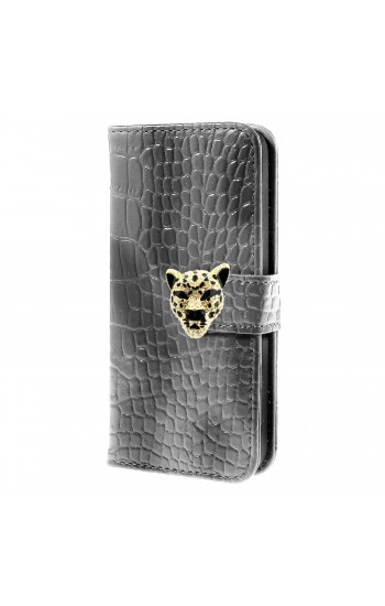 iPhone 4s Leopar Taşlı Cüzdanlı Kılıf Gri…