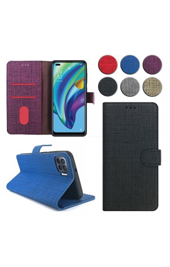 Oppo Reno4 Lite Kılıf FitCase Fabric Kapaklı Cüzdanlı…