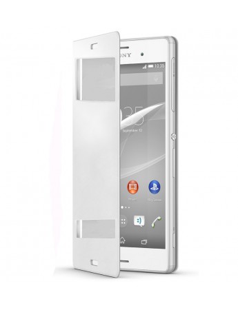 Sony Xperia Z3 Dikişli Yan Kapaklı TPU Kılıf Beyaz